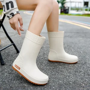 Women’s Fashion Rain Boots High Tube Non-Slip Wear-Resistant PVC Upper Anti-Odor All Seasons Kitchen Work