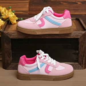 Women’s Fashion Sneakers Pink & Dark Blue Lightweight Casual Shoes Walking Style Sports Shoes