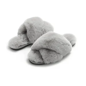 Women’s Fashion Soft Indoor Home Fluffy Fuzzy Sheep Skin Sheepskin Open Toe Fur Slides Slippers Real Wool Fur Cross