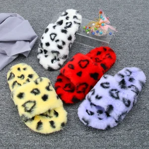 Women’s Fashion Soft Indoor Home Fluffy Fuzzy Skin Slippers Fur Open Toe Fur Slides Slippers for Women