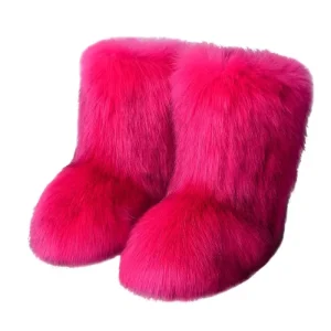 Women’s Fashion Synthetic Plush Stretch Fabric Knee-High Snow Boots EVA Outsole Thermal Anti-Slip Slip-On Closure 1-3cm Flat