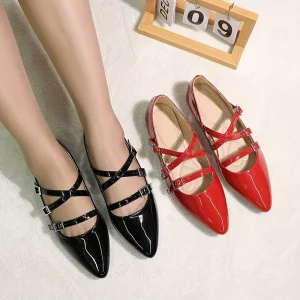 Women’s Fashion Trend Anti-Slip Ballet Flat Shoes Comfortable Casual Dress Pointed Toe Cross Strap Ballerina Style for Summer