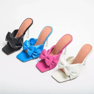 Women’s Fashion Trend Fall Mules Shoes Square Toed Slippers and Sandals with Heels for Ladies Summer Style