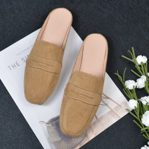 Women’s Fashion Trend Suede Mules Flat Shoes Large Size 41-44 Slip-On Semi-Slippers Women’s Slip-On Chunky Heel Mule Shoes