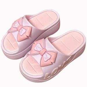 Women’s Fashion Trend Summer Outdoor Beach Platform Thick Soled Soft EVA Printed Bow Sandals High Heels Non Slip Height