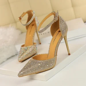 Women’s Fashion Wedding Party Shallow Glistening Pointed Toe High Thin Heels Shoes