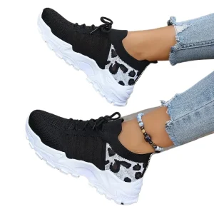 Women’s Fashionable Breathable Knit Sneakers Lighted Running Shoes with Eva Insole Customized Casual Bulk