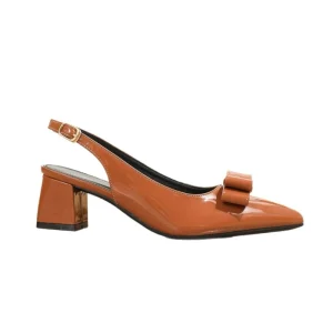 Women’s Fashionable Formal Dress Shoes with Square Patent Leather Heels Hard Wearing Slingback and Bow Lining for Summer