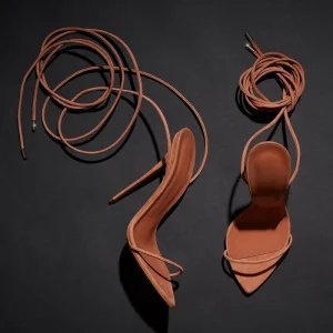 Women’s Fashionable Open Toe Mules Sandals Kid Suede Upper with Laces Strapping Classy Lace Up Heels for Ladies