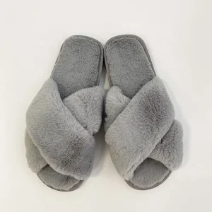 Women’s Fashionable Open Toe Slippers Soft Washable Plush Spring Cute Cross Strap Design Home Winter