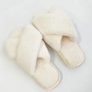 Women’s Faux Fur Fuzzy Slippers Soft Cozy for Winter Sleep Comfortable Band Cross Design for Home