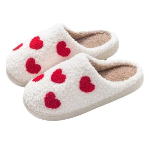 Women’s Faux Fur Love Heart Slippers Soft Home Warm Slipper with EVA Outsole for Winter