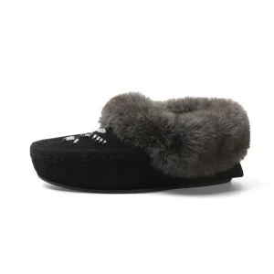 Women’s Faux Fur Moccasin Slipper Shoes Bird Design Faux Suede Upper EVA Midsole Soft TPR Outsole Plush Embroidery Pattern