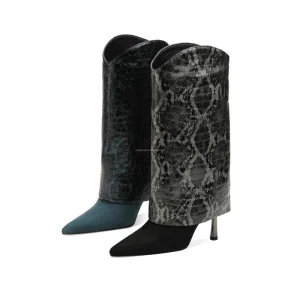Women’s Faux Snakeskin Knee High Stiletto Heel Cowboy Boots Pointed Toe Summer Autumn Winter Spring Height Increasing Western