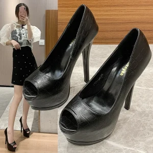 Womens Fish toes Slender Heel Waterproof Platform Sexy Breathable Slip on Stylish Extremely High Heels Casual Fashionable