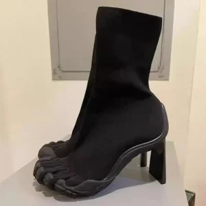 Women’s Five Finger Short Boots High Thin Heel Elastic Closure Sexy Fashion Suede Upper Pointed Toe Boots