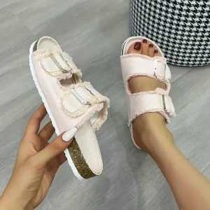 Women’s Flat Bottom Slippers Large Size Cork Sole Beach Shoes Sandals