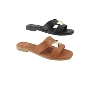 Women’s Flat Comfortable Dressy Summer Beach Thong Flip Flop Slide Sandals with Gold Hardware PU Upper Fashion Trend