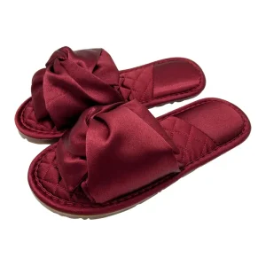 Women’s Flat Heel Comfortable Bridal Slippers Anti-Slip Durable Outsole Indoor Outdoor Satin Bow Wedding Slippers
