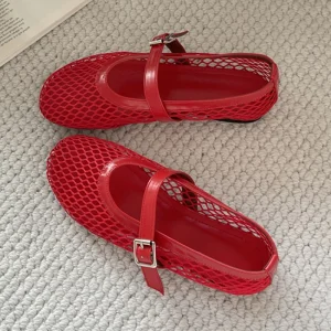 Women’s Flat Mesh Summer Sandals Hollow Hand-Woven Sexy Beach Slippers High Top Outdoor Use