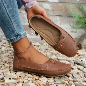 Women’s Flat Moccasins Shoes Comfortable Slip On Loafers Soft PU Leather Casual Shoes Simple Shoes for Women