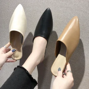 Women’s Flat Mules Closed Pointed Toe Backless Slip on Loafer Sandals Slippers Shoes Summer Spring Light Anti Slip