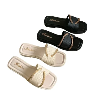 Women’s Flat Sandals Casual Fashionable Summer Outdoor Slip On Thong Style Non Slip Beach Sandals with Rhinestone Decorations