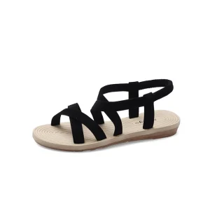 Women’s Flat Sandals Fashion Summer Open Toe Sandals Ladies Cross Ankle Strap Shoes Comfortable Casual Beach Shoes for Women