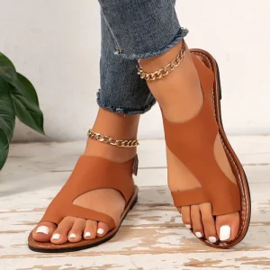 Women’s Flat Sandals High-quality PU Upper High-end Rubber Outsole Open-toe Women’s Summer Casual Flip-flops