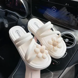 Women’s Flat Sandals Thick Sole Anti Slip Summer Fairy Style Dual Wear Slippers Leisure Roman Flower Sandals