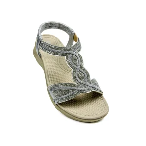 Women’s Flat Sandals with Diamond Detail Casual Comfortable Beach Wear Featuring Back Strap
