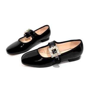 Women’s Flat Shoes Square Head Office Simple Casual Flats Belt Buckle Loafers Mules
