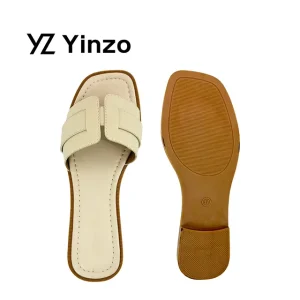 Women’s Flat Slide Sandals Square Toe H Strap PU Upper Non slip Wear resistant Soft Sole Casual Outdoor Beach Daily Wear