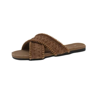 Women’s Flat Slippers Cross Open Toe Sandals Soft Bottom Cloth Platform Casual Outer Wear