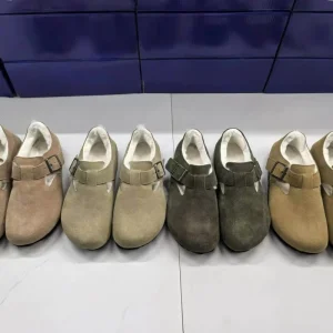Women’s Flat Winter Warm Suede Slippers Closed Toe Fur Clogs Mules With Anti-slippery Soft Wool for Indoor Use