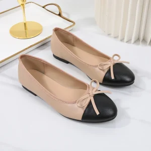 Women’s New Elegant Ballet Shoes with Light Weight PU Leather Insole Versatile Ladies Round Toe Designer Shoes Spring Autumn