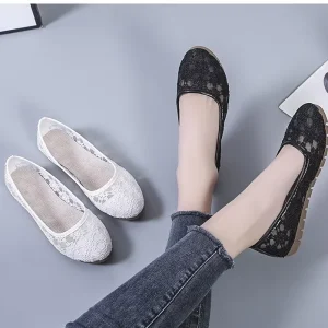 Women’s Flats Korean Style New Mesh Round Toe Shallow Mouth Mom Shoes Flat