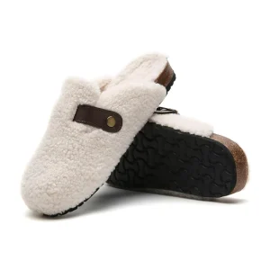 Women’s Fleece Clogs with Adjustable Buckle Comfortable Fuzzy Cork Footbed Mules Slip On Winter Clogs