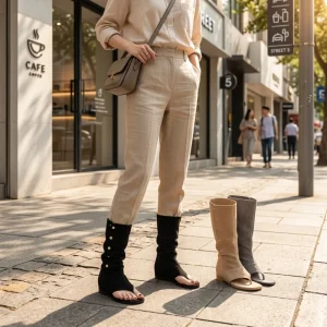 Women’s Flip-Flop Boots Two-Way Denim Knee-High Boots Square-Toe Sandals Designer Shoes