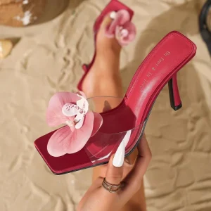 Women’s Floral Decor Open-Toe High-Heel Slippers Fashionable Sandals for Autumn PU Insole for Beach Wedding EU/US Style