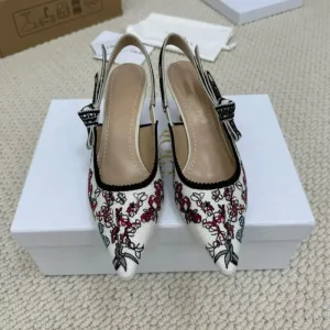 Women’s Floral Embroidered Slingback Pumps Designer Shoes Luxury High Heels Pointed Toe Mid Heel Heeled Mules