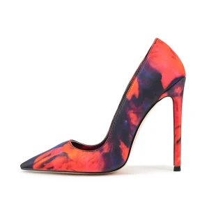 Women’s Floral Prints Stiletto High Heels Big Size Dress Pumps Slip-On Basic Wide Feet Evening Party Shoes for Summer Mixed Club