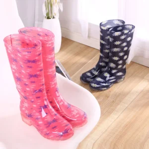 Women’s Flower Boots Work Rain Boots Waterproof Non slip Wear Resistant Wellington Rain Boots