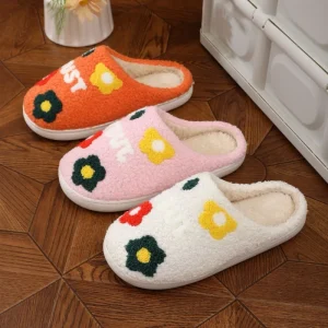 Women’s Flower Slippers Home Outdoor Non Slip Soft Soles Autumn Winter Men’s Plush Flower Slippers