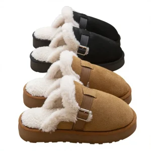 Women’s Fluffy Thick Sole Suede Upper EVA Outsole Winter Warm Non Slip Indoor Home Use Shoes
