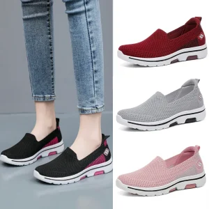 Women’s Flying Weaving Slip On Sports Casual Walking Shoes Comfortable Breathable Flying Weaving Lazy Shoes for Mother