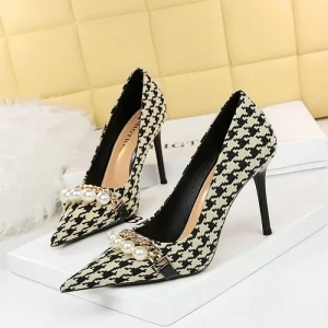 Women’s Formal Evening Dress Shoes Rubber Upper Imitation Leather Lining Thin Heels 9.5cm Single Strap Slip On Pointed Toe