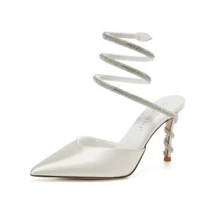 Women’s French High Heeled Sandals with Pointed Rhinestones Wrapped in a Snake Shape
