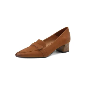 Women’s French Retro Medium Heeled Thick Pumps Spring Autumn Collection Loafers with Pointed Design