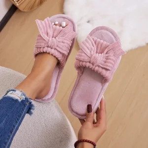 Women’s Fur Butterfly Open Toe Soft Sole Anti Slip Cotton Slipper Girls Indoor Home